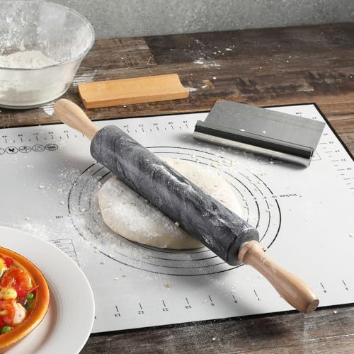 African Natural Marble Rolling Pin (Grey Marble with Pastry Mat)