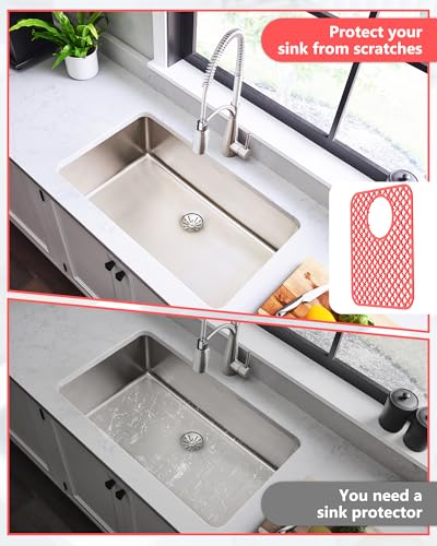 2 Pack Silicone Sink Protectors for Kitchen Sink (Red)