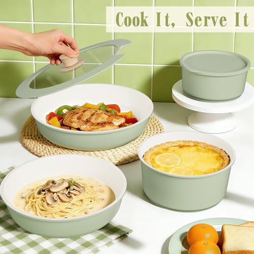 Non Stick Pots and Pans Set (Saga Green)