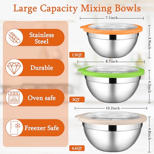 Mixing Bowls with Lid Set of 3 (6 Count)