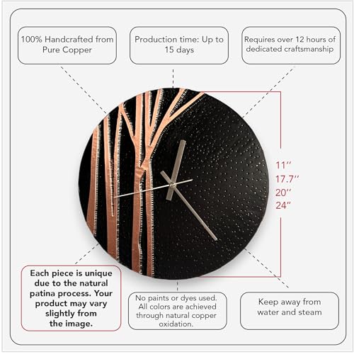 Handmade Copper Wall Clock Artisan Touch in Every Piece (Black Tree of Time / 17.7)