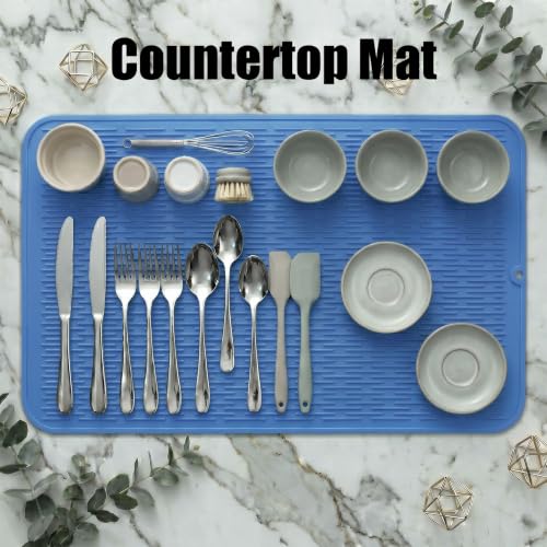 Silicone Dish Drying Mat for Multiple Usage (Lichen Blue / 36"L x 18"W)