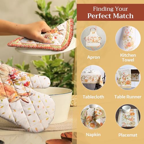 100% Cotton Oven Mitt & Pot Holder Set (066 - Pumpkin Passion / 7.5" x 13" & 8" x 8" (Oven Mitt & Pot Holder))