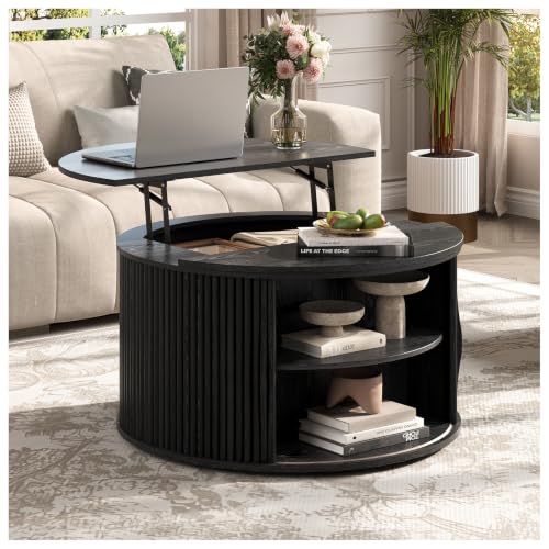 Black Lift Top Coffee Table with Storage for Living Room (Classic Black)