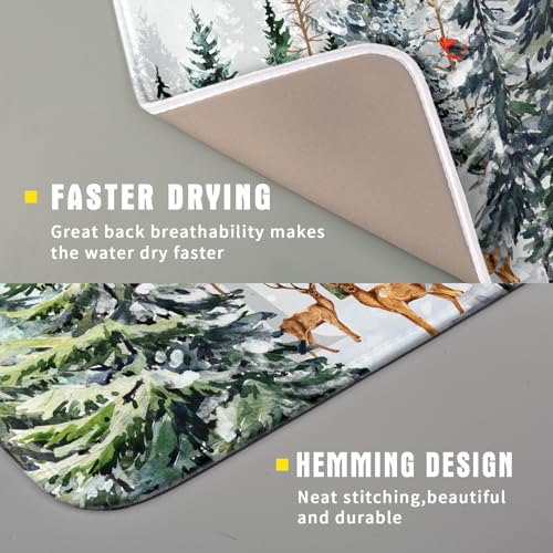 Pine Tree Dish Drying Mat for Kitchen Counter 16x18 Inch Forest Deer Absorbent Dishes Drainer Mats Reversible Microfiber Quick Dry Rack Pad (Pine Tree Deer / 16" x 18")