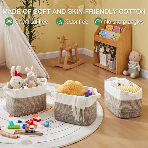 30L Storage Basket Large Blanket Basket Living Room Dark Brown (Gradient Dark Brown / 3 pcs-16”x12”x10”)
