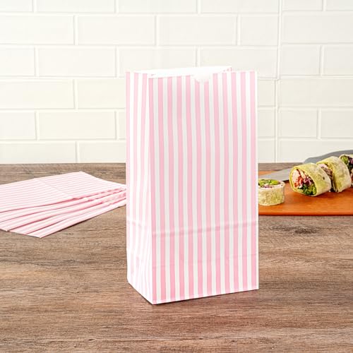 Bakery Bags 100 Pack of 5.9 x 3.54 x 10.63 Inches Grease (6 lb / Pink & White)