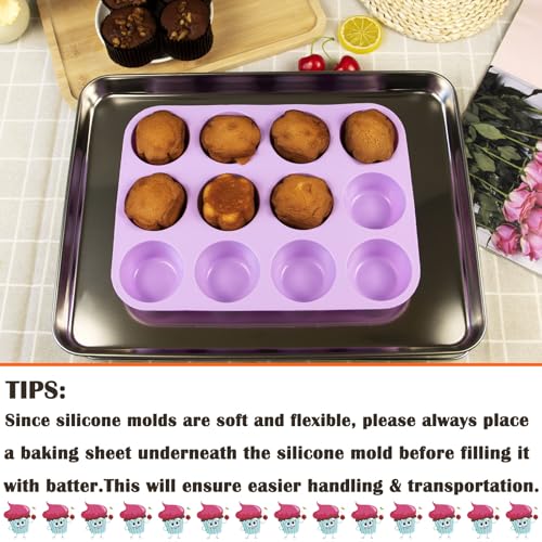 12 Cups Silicone Mini Muffin Pan Set (Set of 2--12 Cups (Orange+Purple))