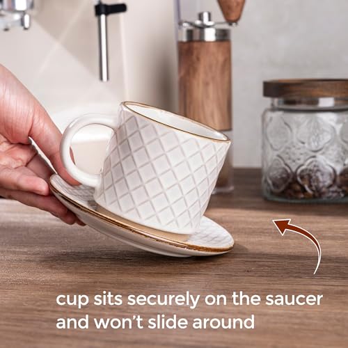 6 OZ Coffee Mugs with Saucer and Stand (Off-White / 6 Ounce (With Stand))