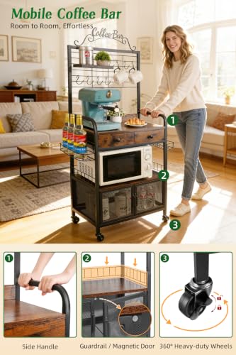 Rolling Coffee Bar Cart for Small Spaces (Black & Brown)