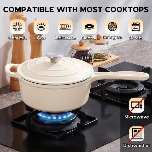 Enameled Cast Iron Sauce Pan (Cream White / 3 Quarts)