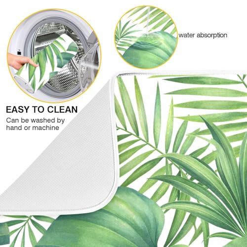 Green Monstera Palm Leaves Dish Drying Mat for Kitchen Counter Absorbent Microfiber Drying Pad (16" x 18")