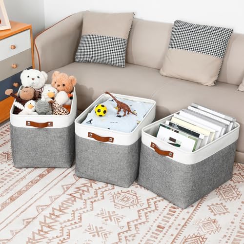 Large Storage Baskets (White&Grey / XL-16"x 12"x12")