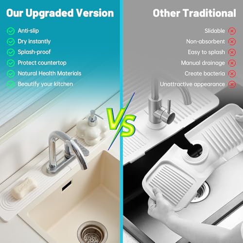 Stone Faucet Mat for Kitchen Sink Oval Hole Bathroom sink splash guard (White)