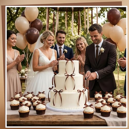 30 Pack Brown Bow Cake Toppers Brown Ribbon Bows for Cake (Brown)