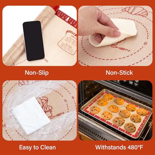 Non Slip Silicone Baking Mat (Red-Brown / 28"L x 20"W)