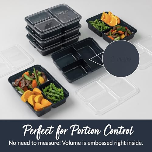 Prep 3 Compartment Meal Prep Containers with Lids (Navy Blue)