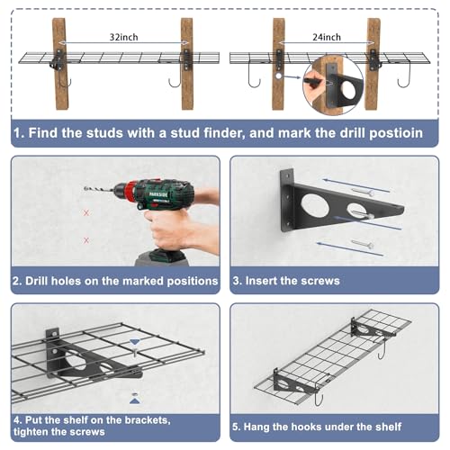 2 Pack Garage Wall Shelves (Black / 12*48inch)