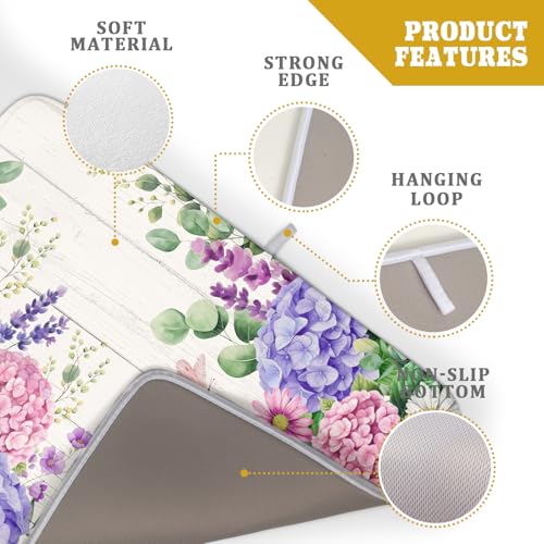 Hydrangea Floral Dish Drying Mat 18x24 inch Spring Summer Decorative Fast Dry Dishes Draining Mats Absorbent Microfiber Drainer Rack Pad (Hydrangea Floral / 18" x 24")