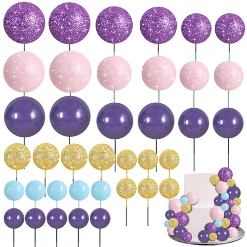 40 Pcs Foam Ball Cake Toppers with Sticks Mini Cake Decorations for Birthdays (40 Count)