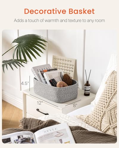 Small Woven Storage Basket for Organizing (Mixed Grey / 12"L x 8"W x 4.5"H)