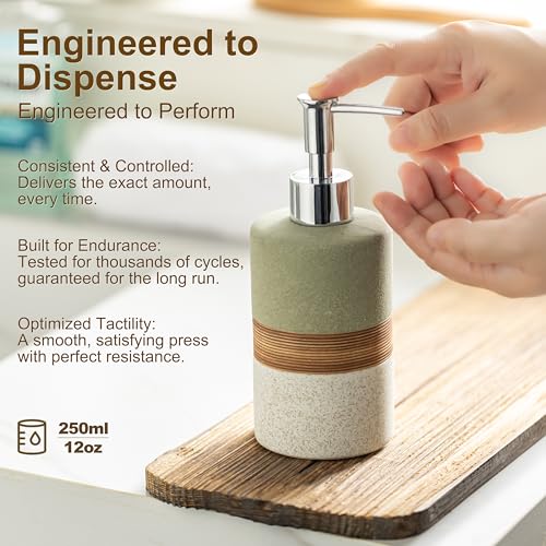 Ceramic Dish Soap Dispenser for Bathroom Shower Hand Soap Dispenser (Green and White / 1xSoap Dispenser)