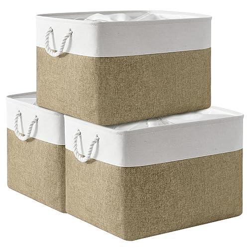 Organization Basket (White & Khaki / 3PCS/Extra Jumbo - 20.5Lx15.7Wx13.8H)