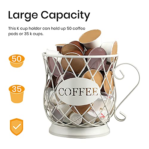 White Medium Coffee Pod Capsule Storage Holder for 35 K Cups Capacity K Cup Holder K Cup Organizer (White / Medium for 35 kcups)