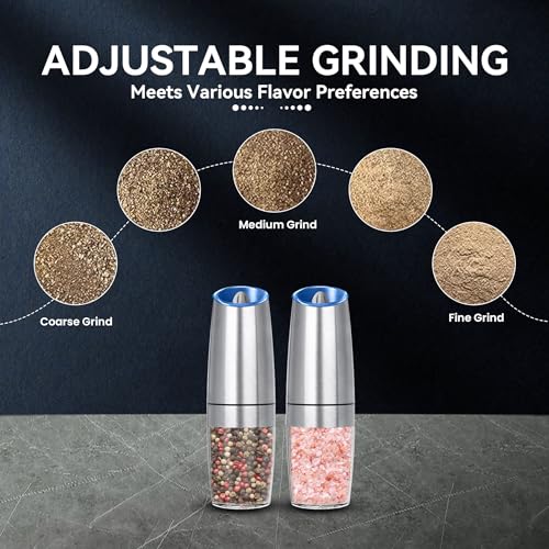 Battery Operated Gravity Salt And Pepper Grinder Set (Silver)