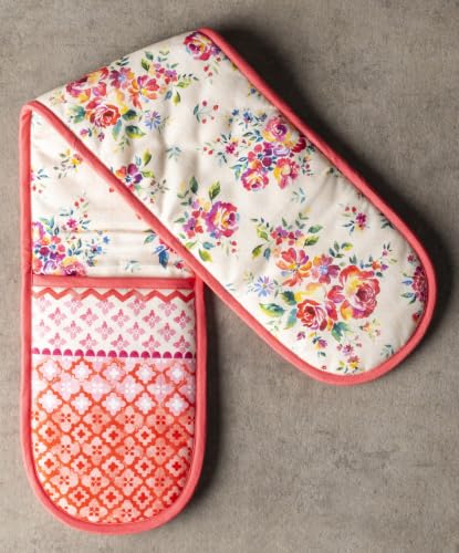 Double Oven Mitts 100% Cotton Double Oven Glove (081 - Rose Garden / 7" x 35" (Double Oven Mitt))