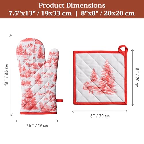 100% Cotton Oven Mitt & Pot Holder Set (120 - Winter Jouy / 7.5" x 13" & 8" x 8" (Oven Mitt & Pot Holder))