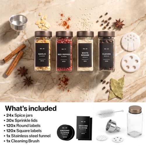 Glass Spice Jars with Label (Champagne Bronze Stainless Steel Lid)