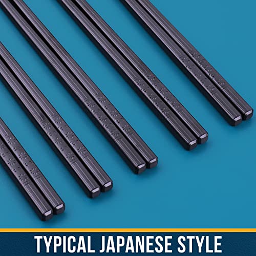 Chopsticks fiberglass Reusable chop sticks 5 Pairs (Black)