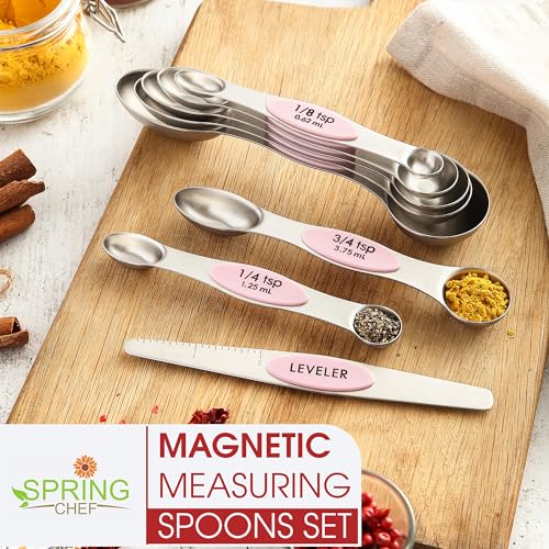 Stainless Steel 8 Magnetic Measuring Spoons Set (Pink Lemonade / 1-Pack)
