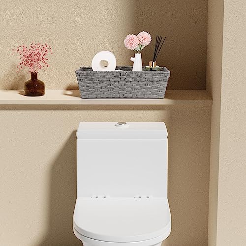 2 Pack Plastic Wicker Toilet Paper Baskets (15¾" x 6¾" x 4¾" / Grey)