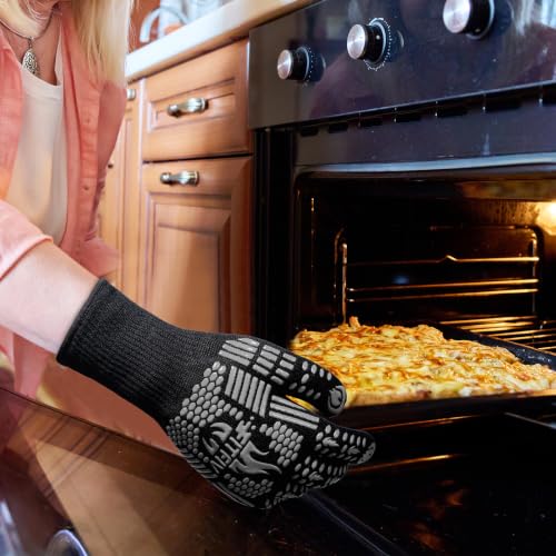 BBQ Gloves 1472°F Heat Resistant with Silicone Grip Oven Mitts (Gray / Long (Glove L 13.78" × Palm W 6.33"))