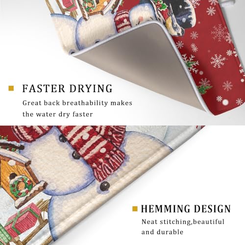 Winter Snowman Dish Drying Mat Red Bird Microfiber Dish Pad 18x24 Inch Absorbent Fast Dry Dishes Draining Mats Holiday Kitchen Accessories (Red Winter Snowman / 18" x 24")