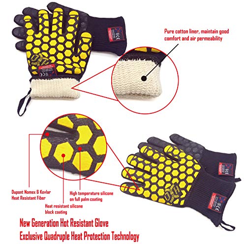 Heat Resistant Oven Glove (Black/Yellow / Extra Long Cuff)