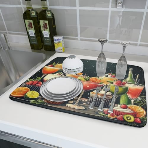 Dish Drying Mat for Kitchen Counter (Wine Glass 0317 / 24" x 18")