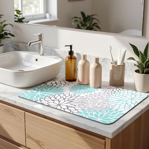 2Pcs Dish Drying Mat & Sink Splash Guard (Teal / 12" X 20" + 24" X 5.5")