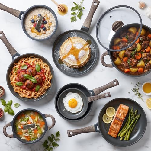 22 Piece Ceramic Cookware Set with Utensils (Gray)