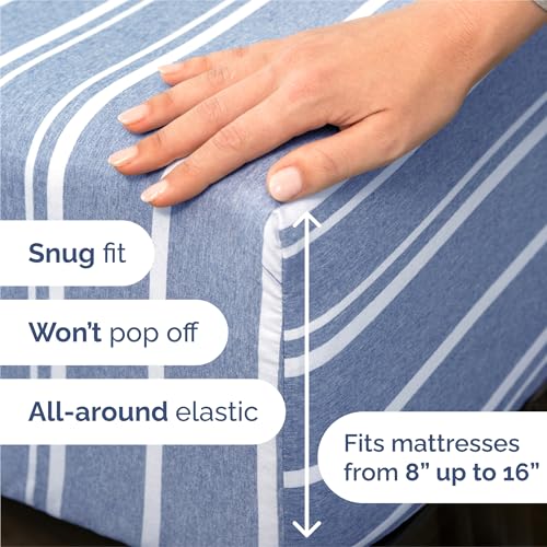 King Size 4 Piece Sheet Set (42 - Blue Stripes 3 / King)