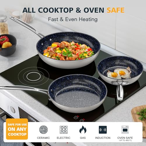 3-Piece 8”, 10”, 12” Forged Lightweight Frying Pan Set (3pc Fry Pan Set / Cool Gray)