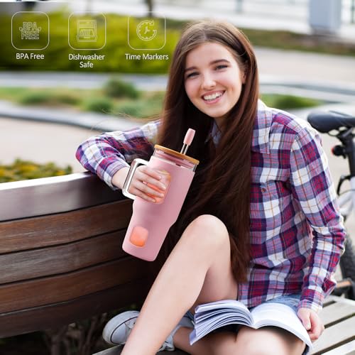 Glass Tumbler with Straw and Lid (Pink / 32 Ounces)