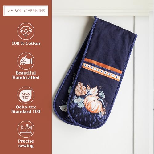 Double Oven Mitts 100% Cotton Double Oven Glove (072 - Pumpkin Blues / 7" x 35" (Double Oven Mitt))