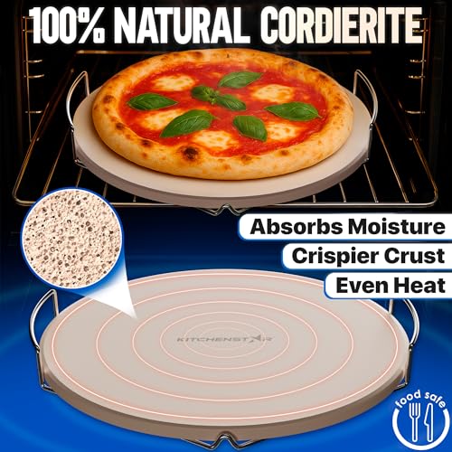 12 inch Pizza Stone for Oven and BBQ Grill with Handles