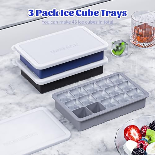 Silicone Ice Cube Tray 3 Pack (Ice Cube Tray 3 Pack / Black+Gray+Navy)