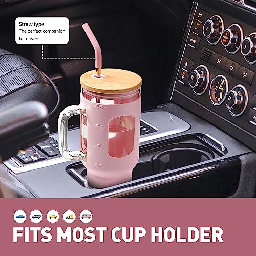 Glass Tumbler with Straw and Lid (Pink / 40 Ounces)
