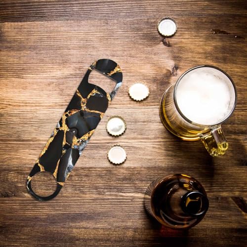 Agate Marble Stainless Steel Bottle Opener Luxurious Polished Quartz Stone Abstract Golden Veins Natural Flat Beer Bottle Opener Keychain for Home Kitchen Bar Restaurant Party Birthday Gift (Agate Marble)