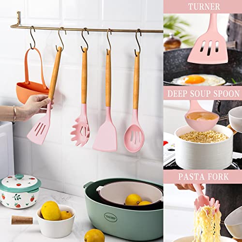 Silicone Kitchen Utensils Set (Pink)